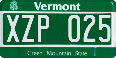 VT license plate XZP025