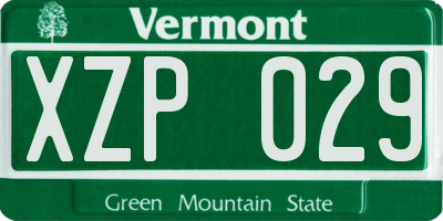 VT license plate XZP029