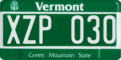 VT license plate XZP030