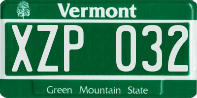 VT license plate XZP032