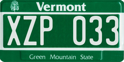 VT license plate XZP033