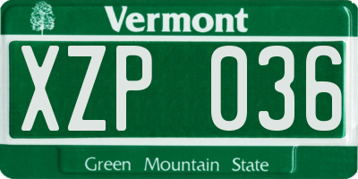 VT license plate XZP036
