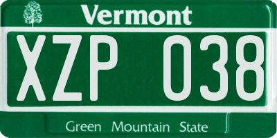 VT license plate XZP038