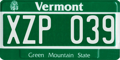 VT license plate XZP039
