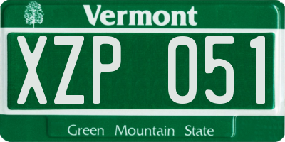 VT license plate XZP051