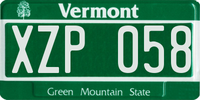 VT license plate XZP058