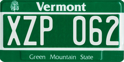 VT license plate XZP062