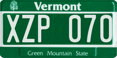 VT license plate XZP070
