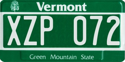 VT license plate XZP072