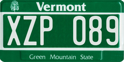VT license plate XZP089
