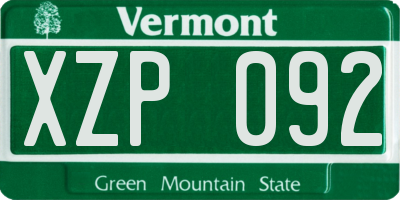 VT license plate XZP092