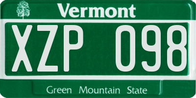 VT license plate XZP098