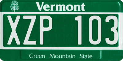 VT license plate XZP103