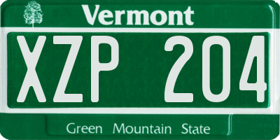 VT license plate XZP204