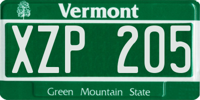 VT license plate XZP205