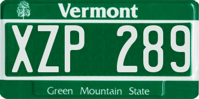 VT license plate XZP289