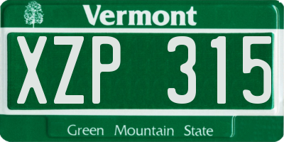 VT license plate XZP315