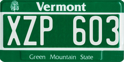 VT license plate XZP603