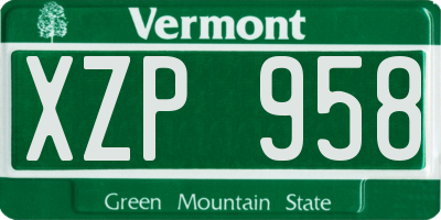 VT license plate XZP958