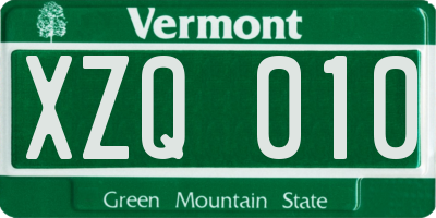 VT license plate XZQ010