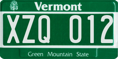 VT license plate XZQ012