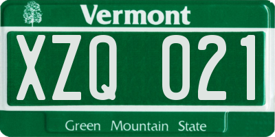 VT license plate XZQ021
