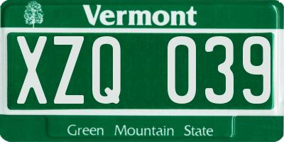 VT license plate XZQ039