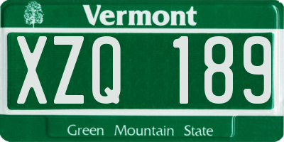 VT license plate XZQ189