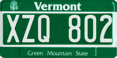 VT license plate XZQ802