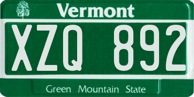 VT license plate XZQ892