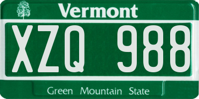 VT license plate XZQ988