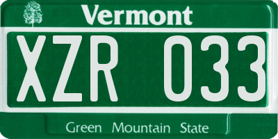 VT license plate XZR033