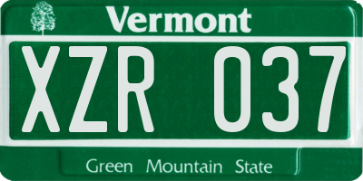 VT license plate XZR037