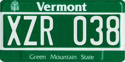VT license plate XZR038