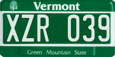 VT license plate XZR039
