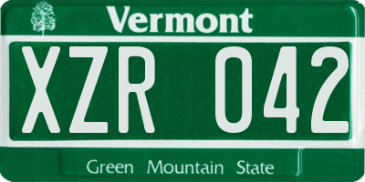 VT license plate XZR042