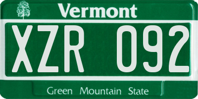 VT license plate XZR092