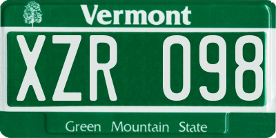 VT license plate XZR098