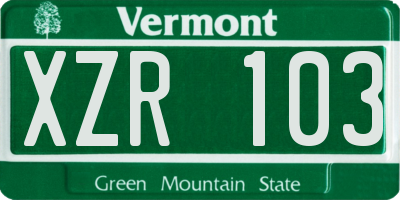 VT license plate XZR103