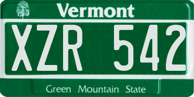 VT license plate XZR542