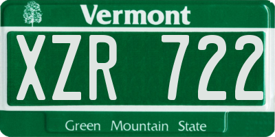 VT license plate XZR722