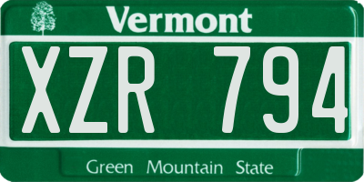VT license plate XZR794