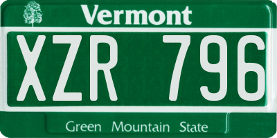 VT license plate XZR796