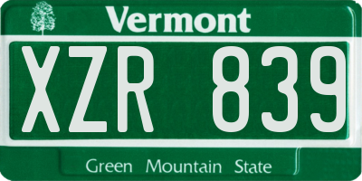VT license plate XZR839