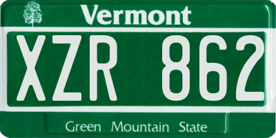 VT license plate XZR862
