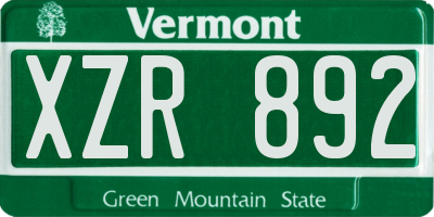 VT license plate XZR892