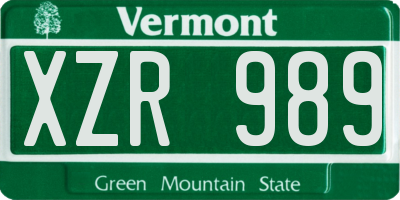 VT license plate XZR989