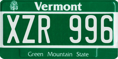 VT license plate XZR996