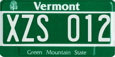 VT license plate XZS012