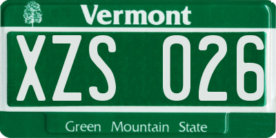 VT license plate XZS026